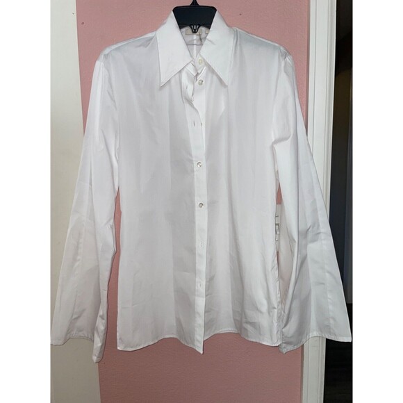BITE Studios Women's Fluted Sleeve White Button-Up Curved Blouse size 4 NWT - Picture 2 of 12